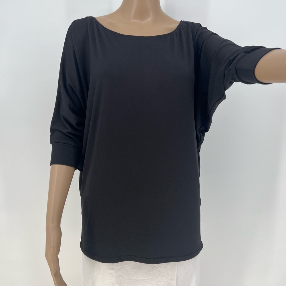 White Birch Top Womens Black With 3/4 Dolman Sleeve Batwing Sleeve Soft Feel NEW - Picture 3 of 8